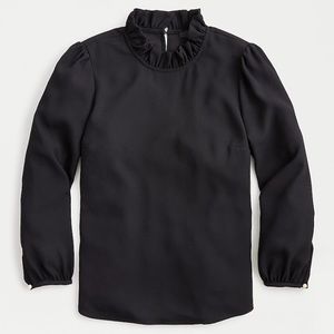 J crew long sleeve ruffle neck top 365 crepe black